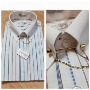 Vintage Monte Carlo Multicolored Stripe White Long Sleeve‎ Button Shirt Boys 14